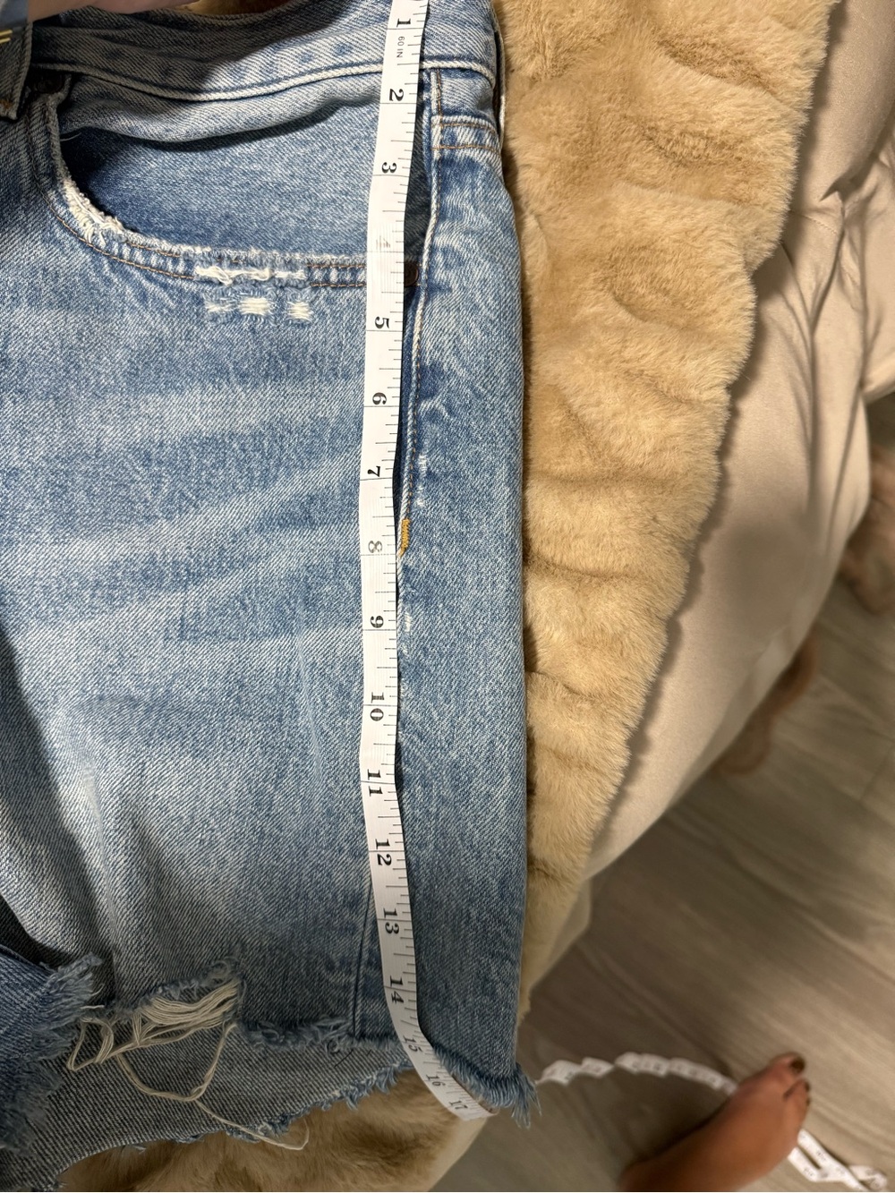 Denim Forum Ex Boyfriend High-Rise Distressed Jean Shorts- light blue - Picture 5 of 6